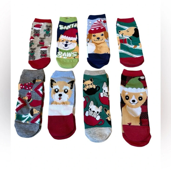 Women's Low Cut Dog Holiday Christmas Socks- 8 pairs - Picture 1 of 3